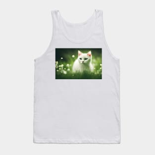 Cute white cat with blue eyes at nature Tank Top